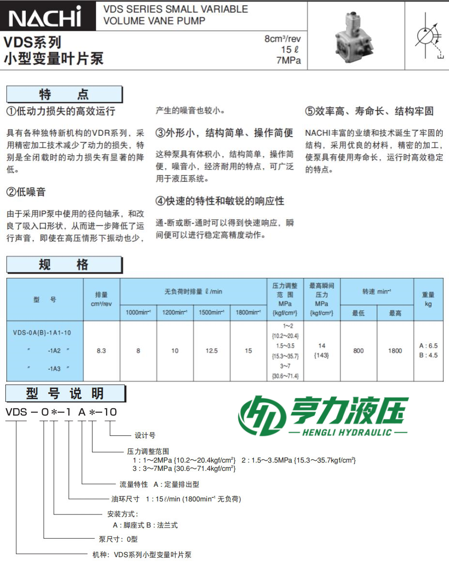 NACHI变量叶片泵VDS系列规格及型号说明